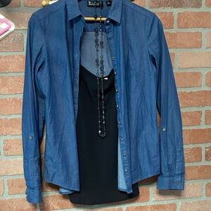 New York & Company Blue Denim Shirt